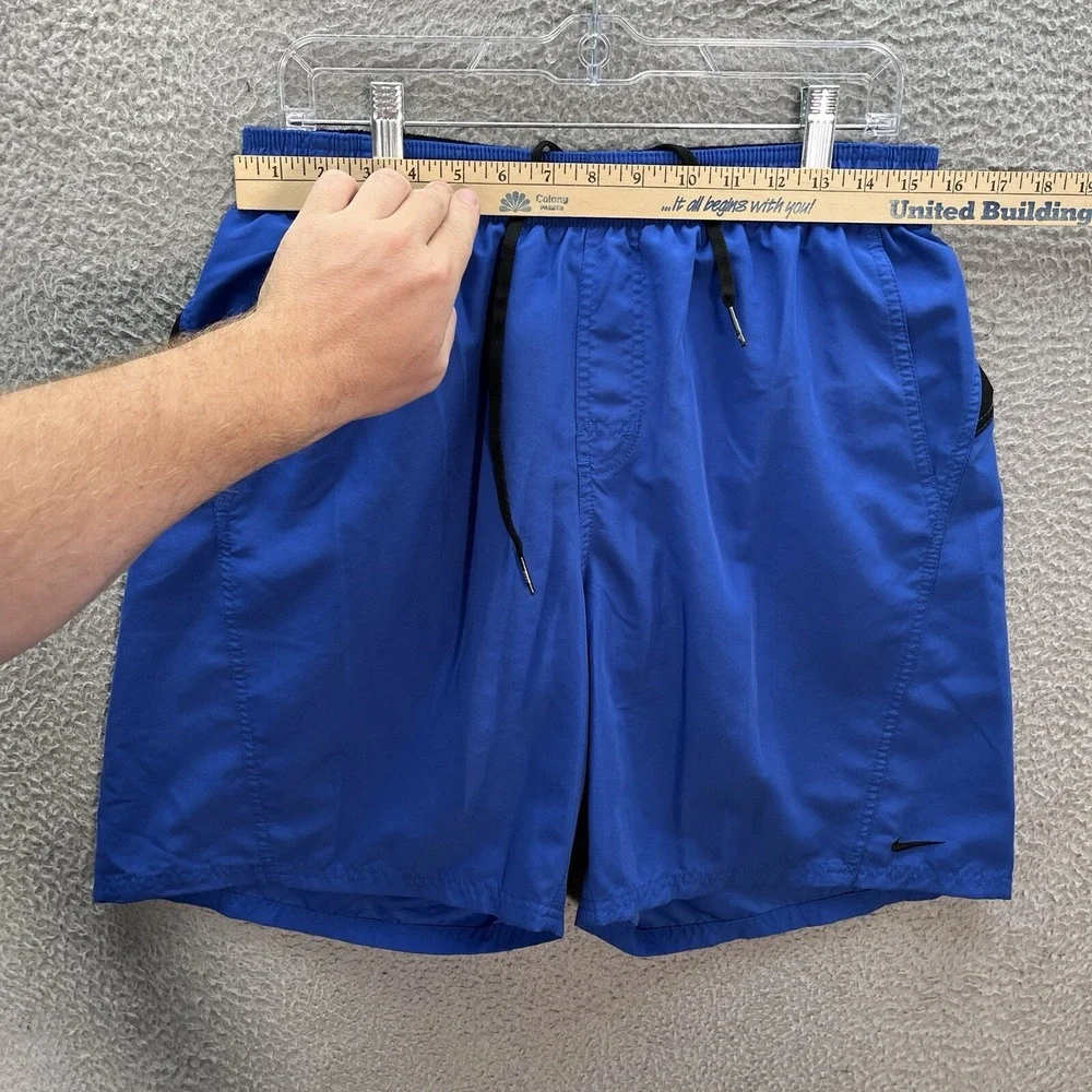Nike Shorts Mens Large Blue Black‎ Swim Trunks Surfer Skater Small Swoosh Y2K